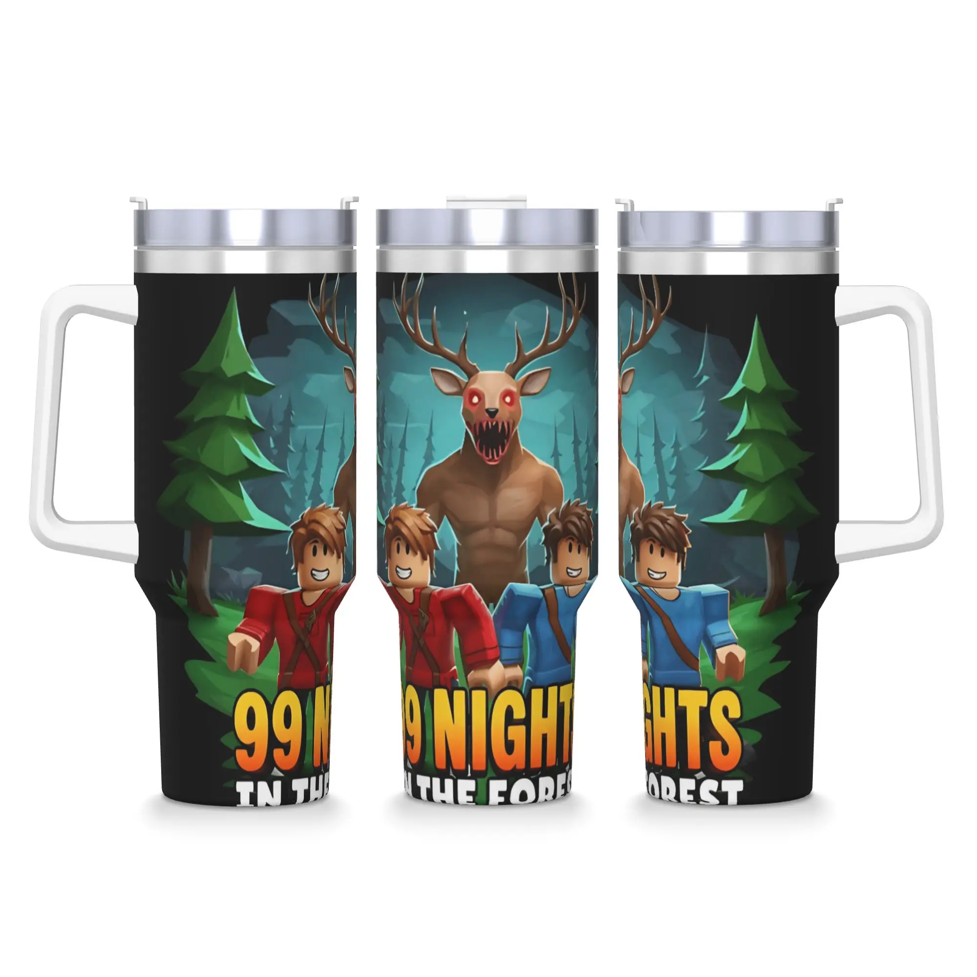 99 ليالًا في الغابة ملصق كوب من الفولاذ المقاوم للصدأ أكواب سيارة الشاطئ 40 أونصة كوب حراري للحفاظ على الحرارة زجاجة شاي للمشروبات الباردة