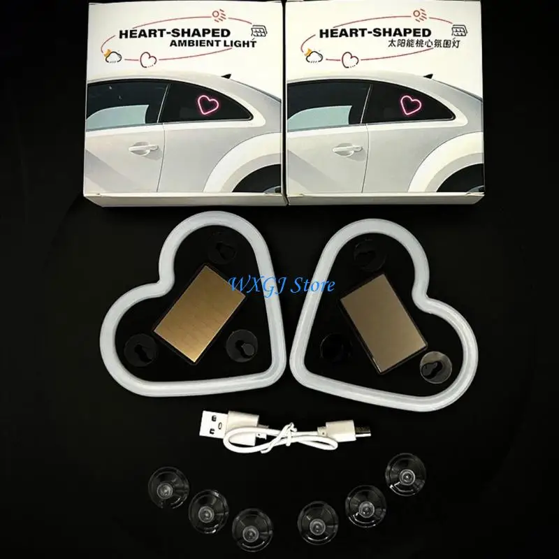 

37JE 1pc/2pcs Solar Heart Shaped Car Light Auto Window Decorative Lights
