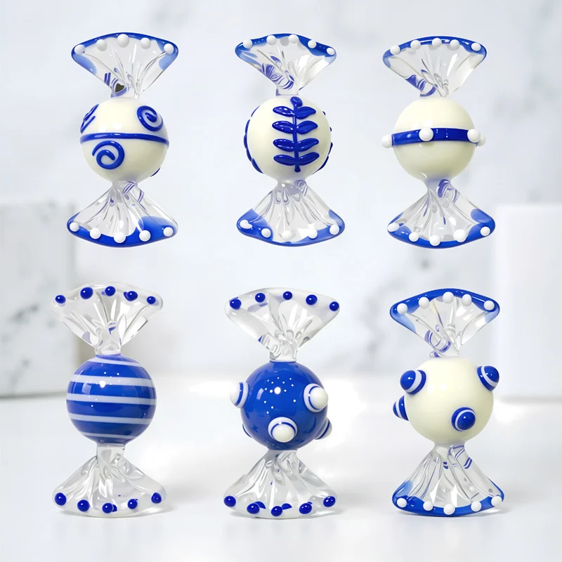 

6pcs Vintage Blue Murano Glass Candy Decoration Christmas Party Wedding Fresh Style Home Table Ornaments Festival New Year Gifts