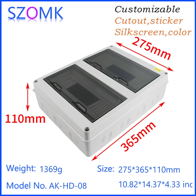 SZOMK 275*365*110 mm IP66 Waterproof DIN Rail Distribution Junction Box for Indoor Outdoor Wall Circuit Breaker