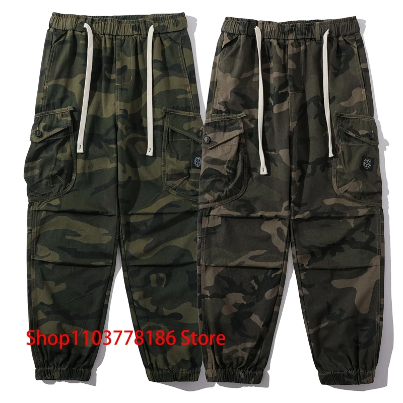 Plus Size American Outdoor Function Camo Cargo Pants Men Women Harajuku Baggy Joggers Army Green Camouflage Trousers