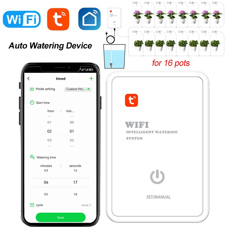 Tuya WIFI Auto Watering Device Intelligent Timed Drip Irrigation System APP Control for 16 Potted Plants Irrigation System Kit