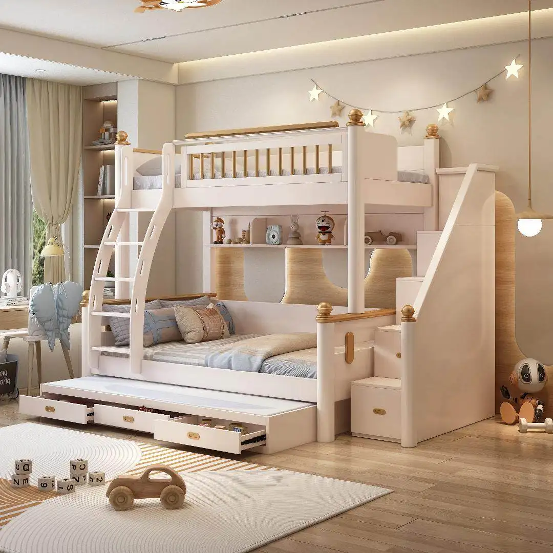 

#All solid wood high and low beds, children's elevated beds, double-layer upper and lower beds, raised guardrails, two-layer chi