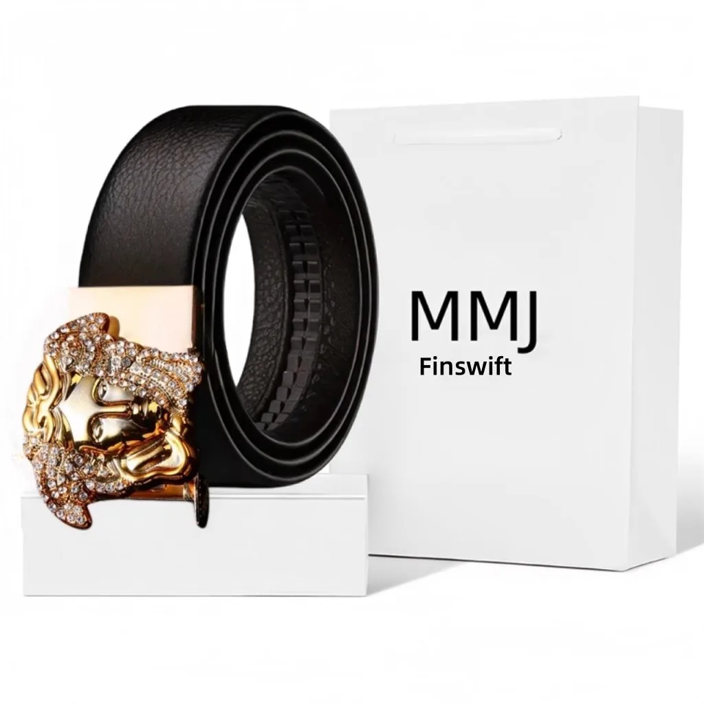 Męski pasek premium z kryształkami, wysokiej jakości skóra, lekki i wygodny, elegancki do biura i na co dzień.