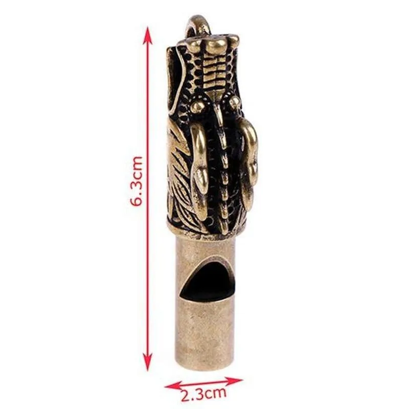Keyring Brass Whistle Dragon Statue Safety Emergency Survival Gift Keychain