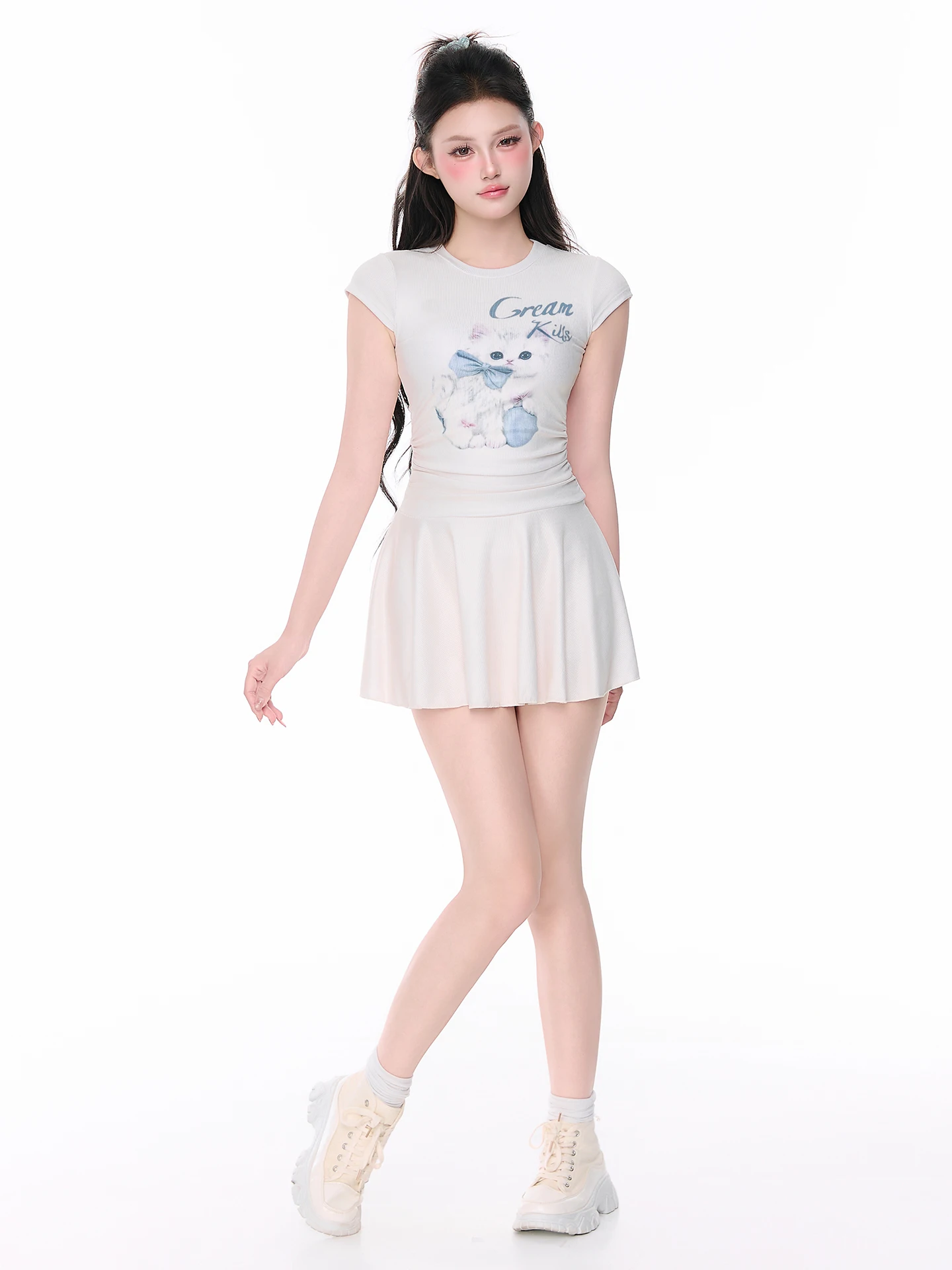 

Женский слитный купальник с милым принтом, скрывающий живот, повседневный, с круглым вырезом, без рукавов, со съемными чашечками и завязками