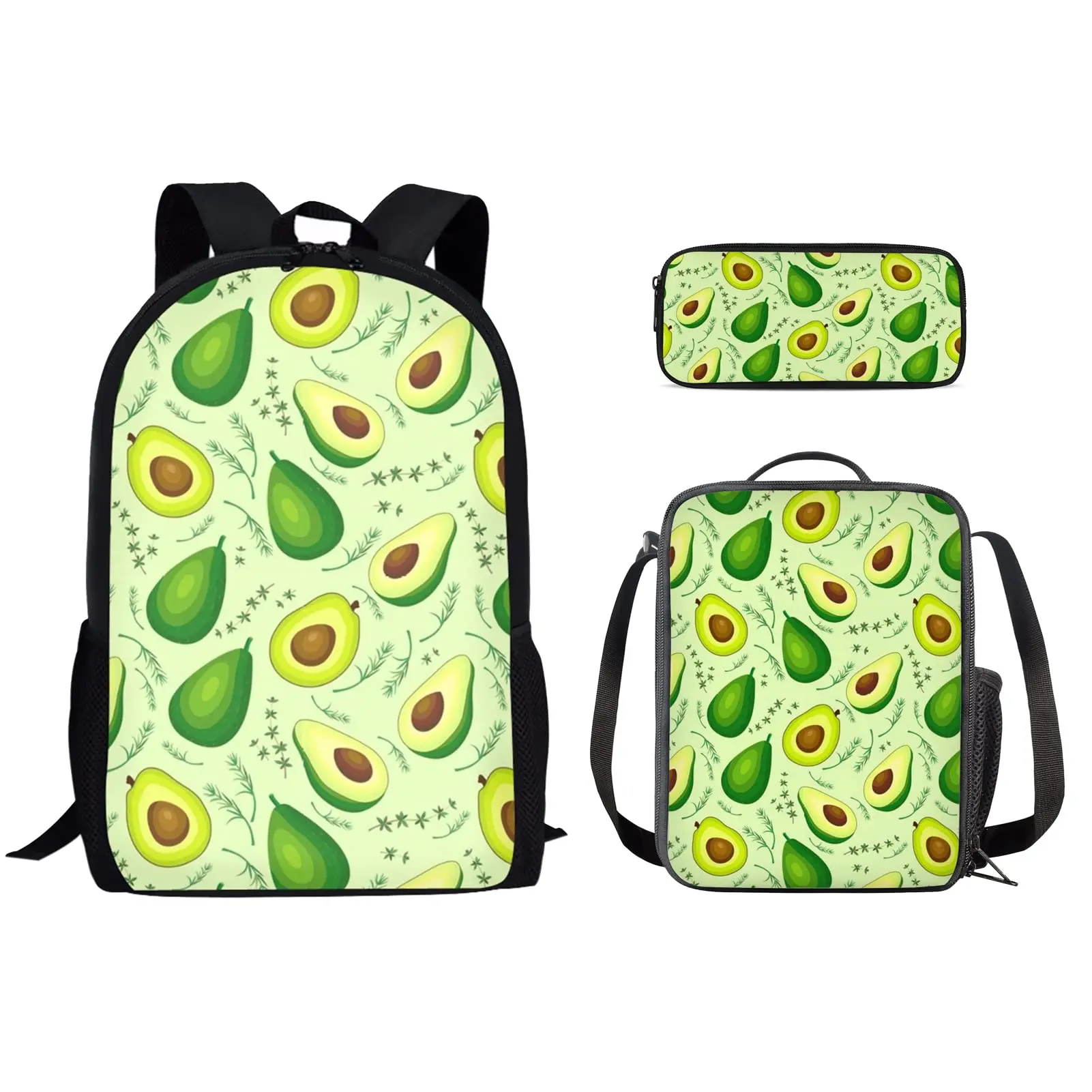 

Tropical Fruit Avocados Print 3 Pcs School Bags Set for Teenagers Boys Girls School Bag Casual Backpack for Kids Student Bookbag