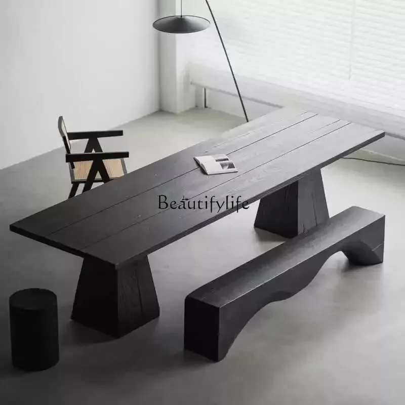 

FG52Wabi Sabi creative workbench ash wood carbonized solid wood black tea table