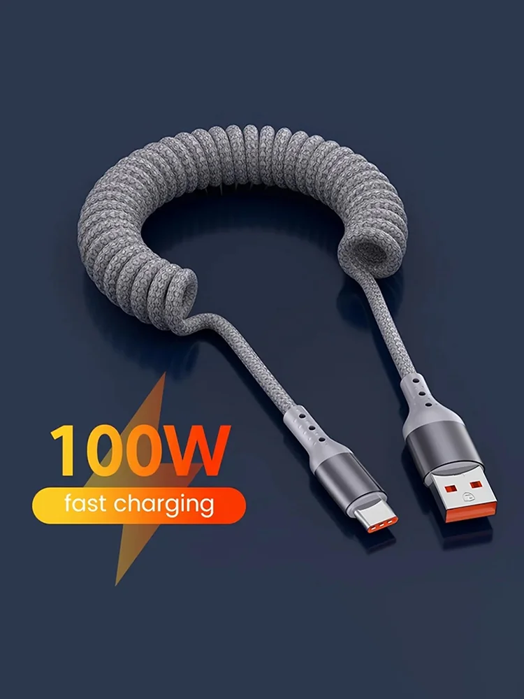 Xiaomi 100W USB typu C PD Samochodowy kabel sprężynowy Szybkie ładowanie 480Mbps Transmisja USB C Przewód do iPhone Huawei Xiaomi Samsung — zdjęcie produktu 7