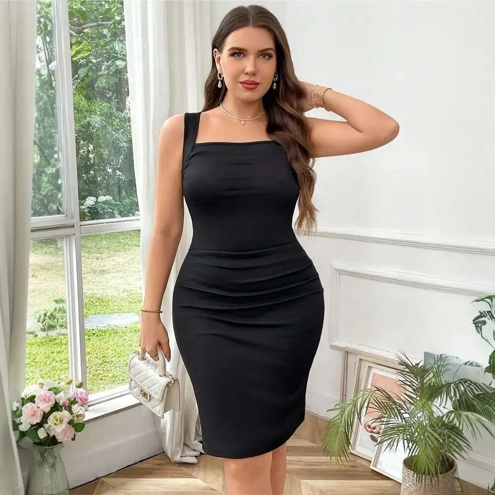 

International Station Tk Women's Sexy Pure Desire Dress Summer Square Collar Strap Design Feel Bag Hip Short Skirt Casual Y2k