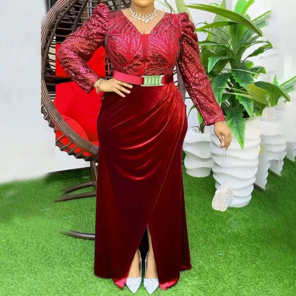 فساتين الحفلات الأفريقية الموضة للنساء دبي أنقرة الزفاف مساء ثوب مخملي حجم كبير فستان ماكسي تركيا أنيق لعيد الميلاد #6