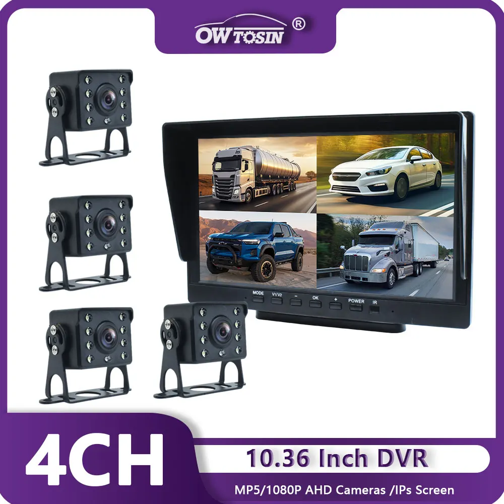 

4CH AHD 1920x1080P 10 Inch IPS Screen Car Monitor Recording DVR 1080P IR Night Vision Vehicle Camera Truck Bus Trailer Pickups