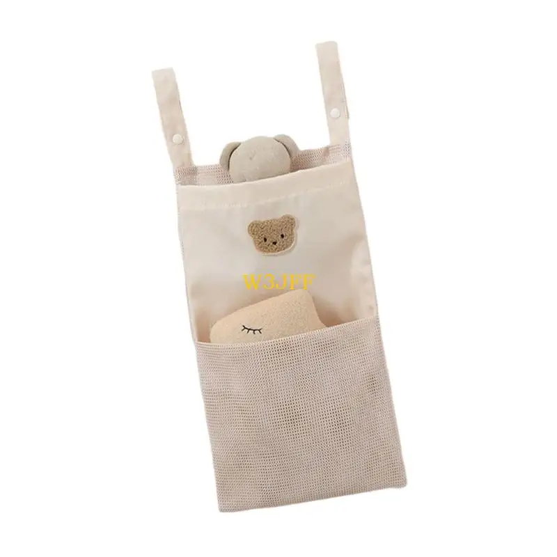 W3JF ソフトメッシュベビーベッドサイド収納ポーチ通気性のある生地複数のポケット保育園オーガナイザー安全なフックおもちゃ必須