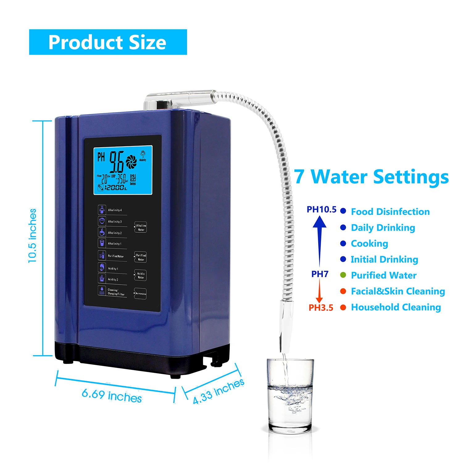 

7-Plate Countertop Water Filter Mineral PH Alkaline Easy Install Faucet Water Treatment Appliance