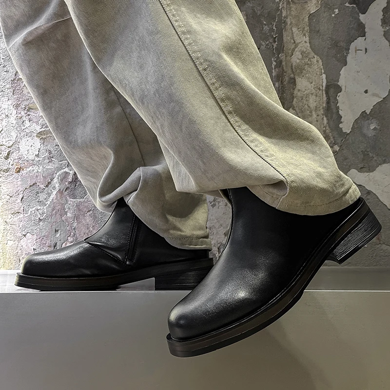 Men Thick Bottom Casual Shorts Boots Black Brown Side Zipper Famous Brand Men Thick Anti-Slip Business Chelsea Boots Sizes 38-46