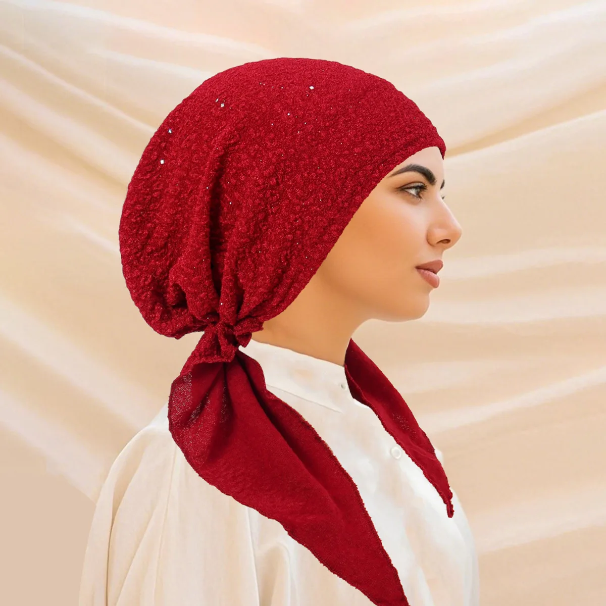 

Fashion Shimmer Pre-Tied Hat Women Muslim Hijab Turban Long Tail Headscarf Beanies Bonnet Hair Loss Chemo Cap Head Wrap Bandanas