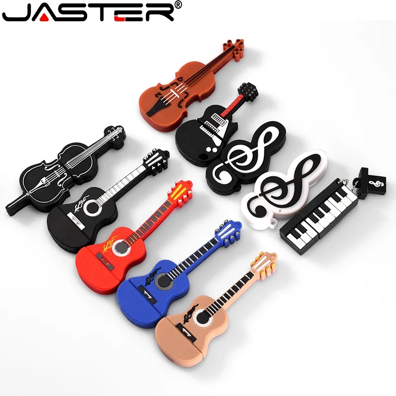 JASTER USB Flash Drive 2.0 Cartoon Music Model Guitar Violin Cello Beth 4GB 8GB Mini Memory Stick 16GB 32GB  Free Keychain Gift