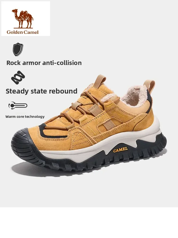 Golden Camel Non-slip Men's Hiking Shoes Winter Velvet Warm Climbing Tourism Shoes Outdoor Wear-Resistant Cushioning Sneakers