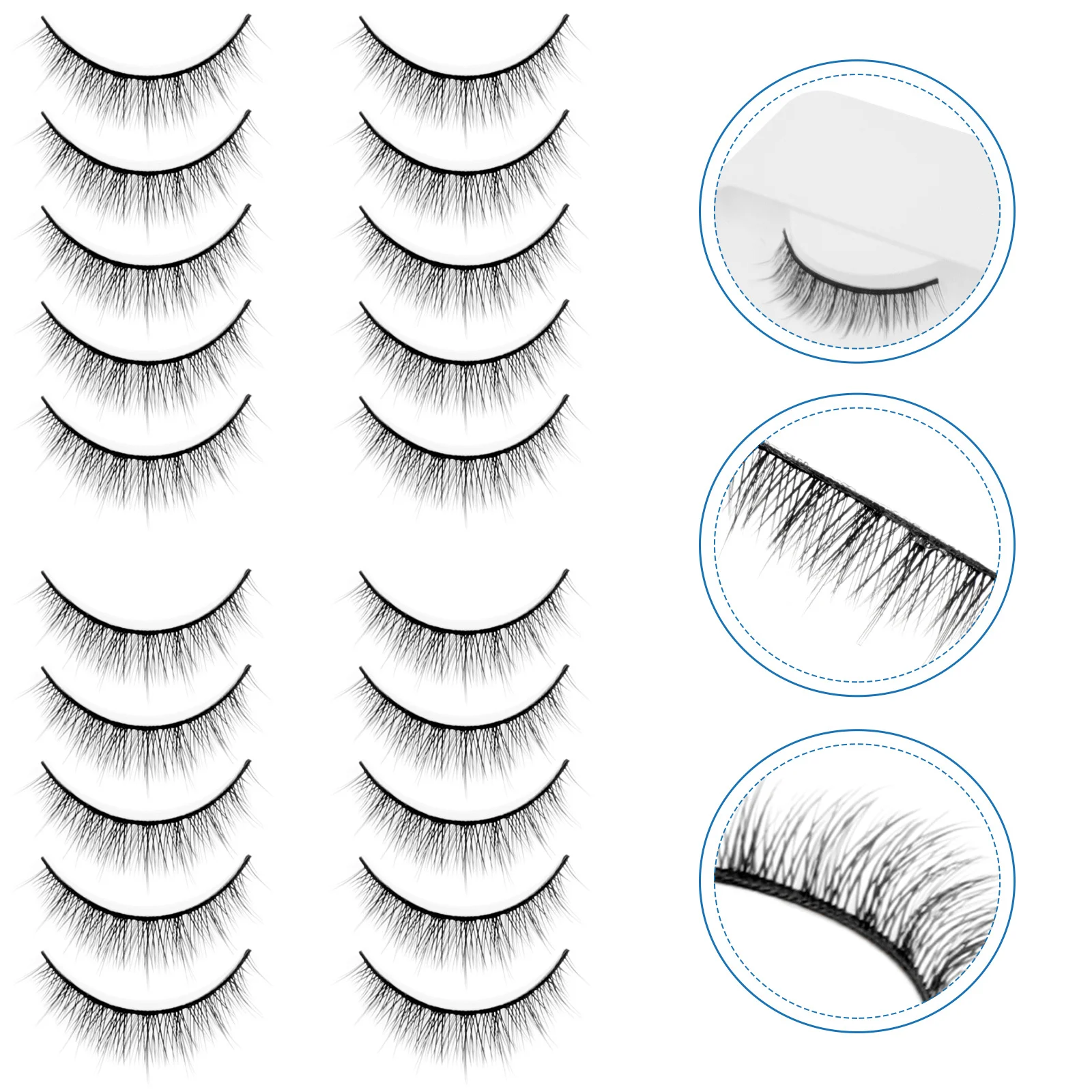 10 ペアの個別のつけまつげ、軽量で快適なフィット感、まぶたの形状に最適な曲線、女性、女の子向けのメイクアップアクセサリー