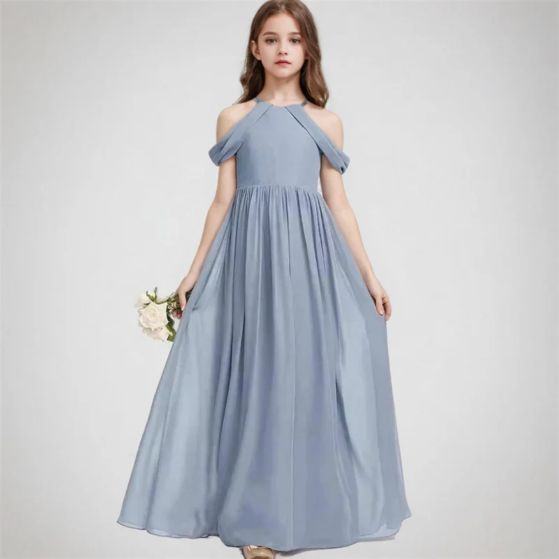 

Baby Kids Princess Chiffon Halter Flower Girl Dress Children First Communion Dress Ball Gown Wedding Party Dress Birthday