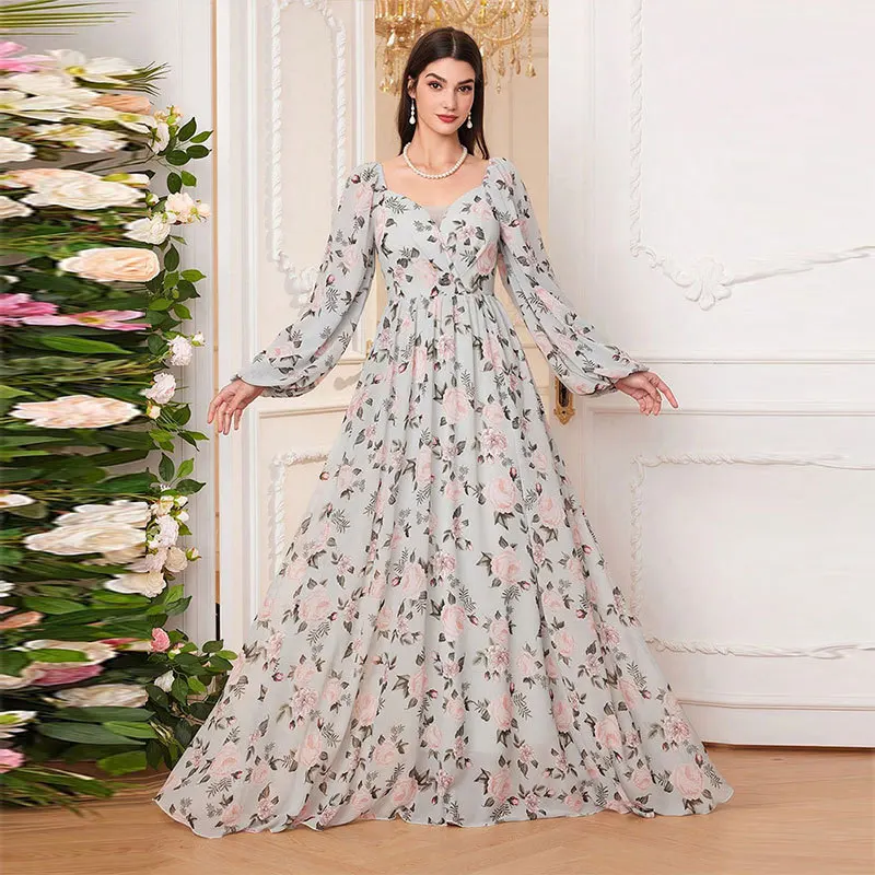 Women's Fashion Chiffon Dress Sweet Gentle Printed Evening Dress Wedding Bridesmaid Dress High-end Temperament Classic Luxury Wo