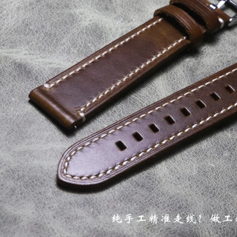 Handmade Men's Genuine Leather Lengthened Watchband 20mm 22mm long high quality Extended Watch Band large size Strap Wrist Belt