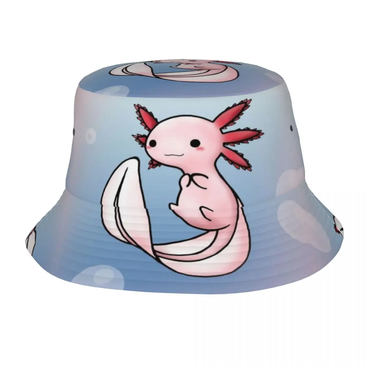 Custom Axolotl Smiling Bucket Hats Women Men Fashion Summer Beach Sun Fish Salamander Adorable Fisherman Cap