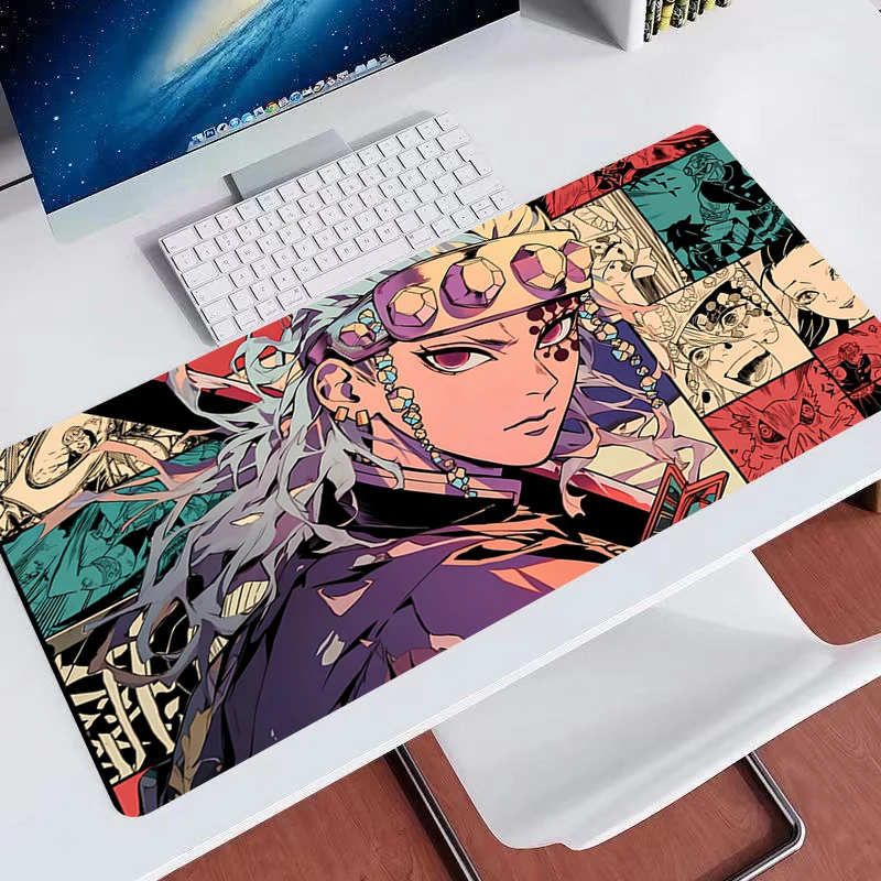 Gaming Mouse Pad Demon Slayer Tengen Uzui 90x40 Computer Mousepad Playmat Natural Rubber Office Carpet Computer Mice Pad For LOL