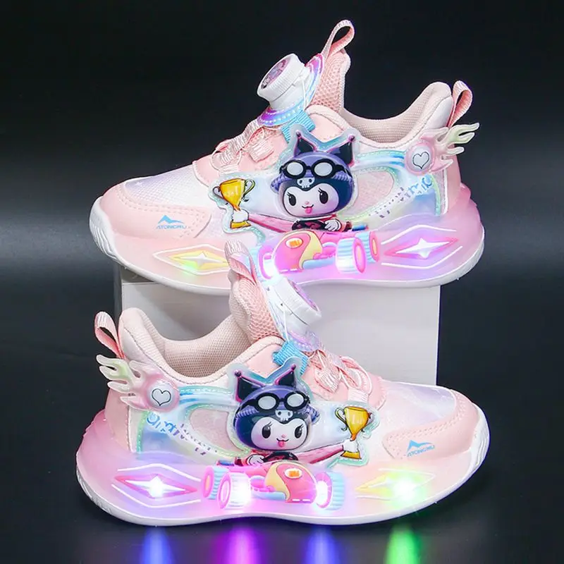 

Sanrio Kuromi Girls Cartoon Led Sneakers Spring Autumn Anime Anti-Slip Children's Casual Shoes Light Sports Running Shoes