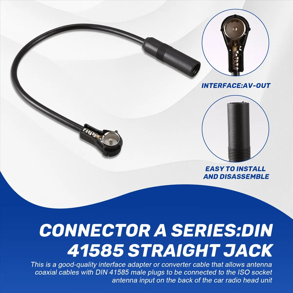 #18Q Automotive Parts & Accessories,30cm Adapter DIN 41585 to ISO Plug for AUDI SEAT SKODA SMART VW Ford (black)