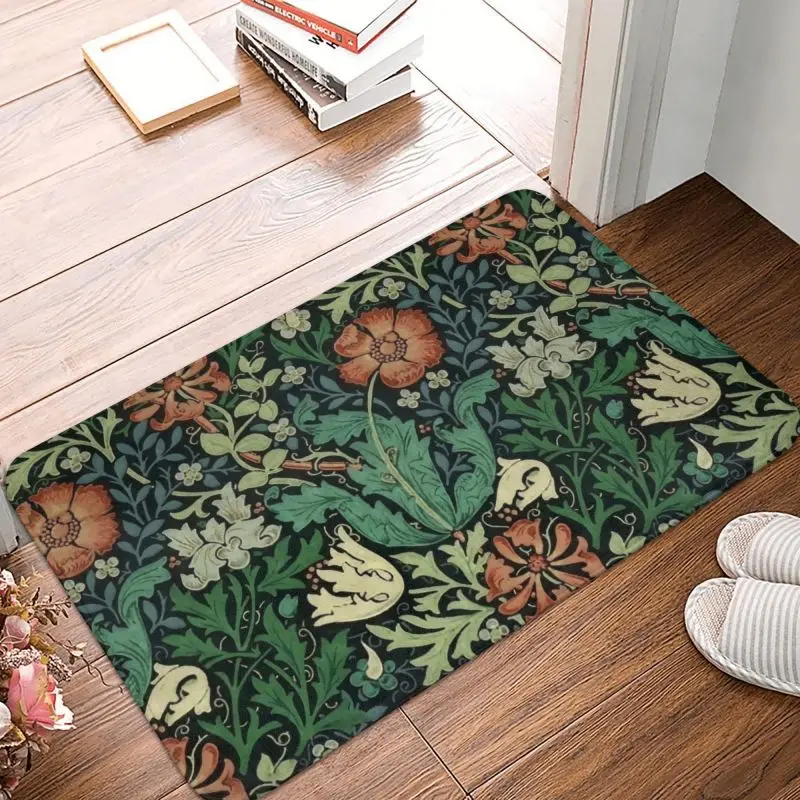 Custom William Morris Compton Floral Art Nouveau Pattern Doormat Bath Door Floor Mat Textile Pattern Toilet Rug Carpet Footpad