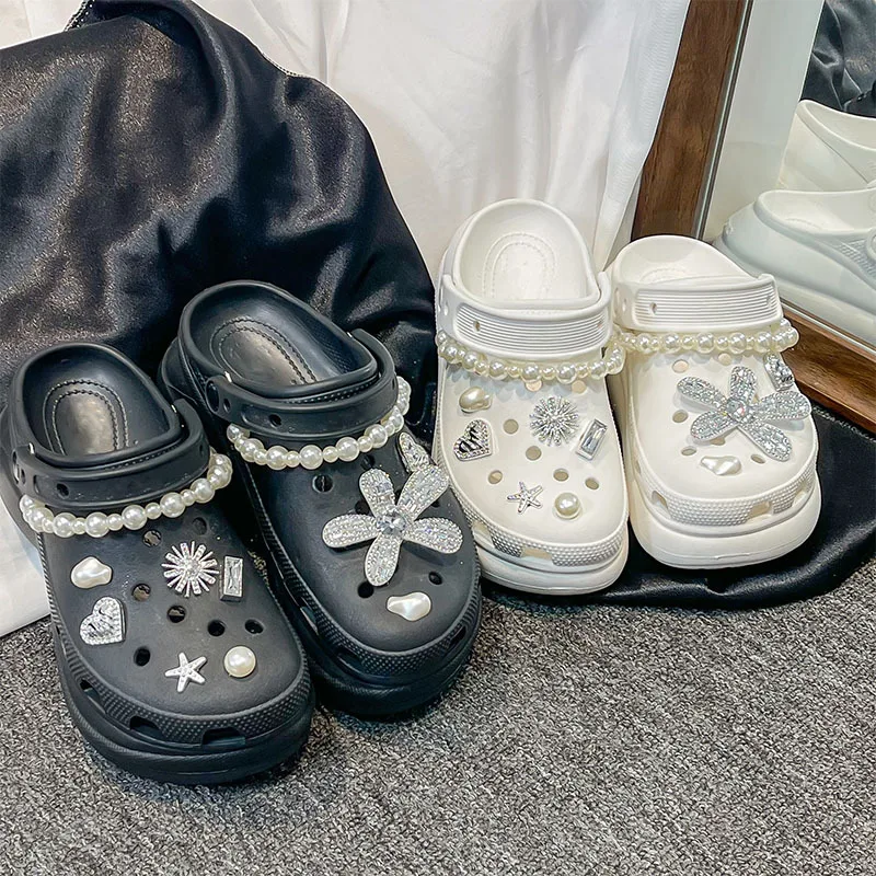Luxury Rhinestore Flower Clogs Decoration Summer 2026 Elegant Pearl Chain DIY Shoes Charms Set Shining Crystal Shoes Accessories