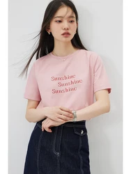 ZIQIAO-Camiseta de manga corta para mujer, Top versátil con cuello redondo, estilo Simple, 2024