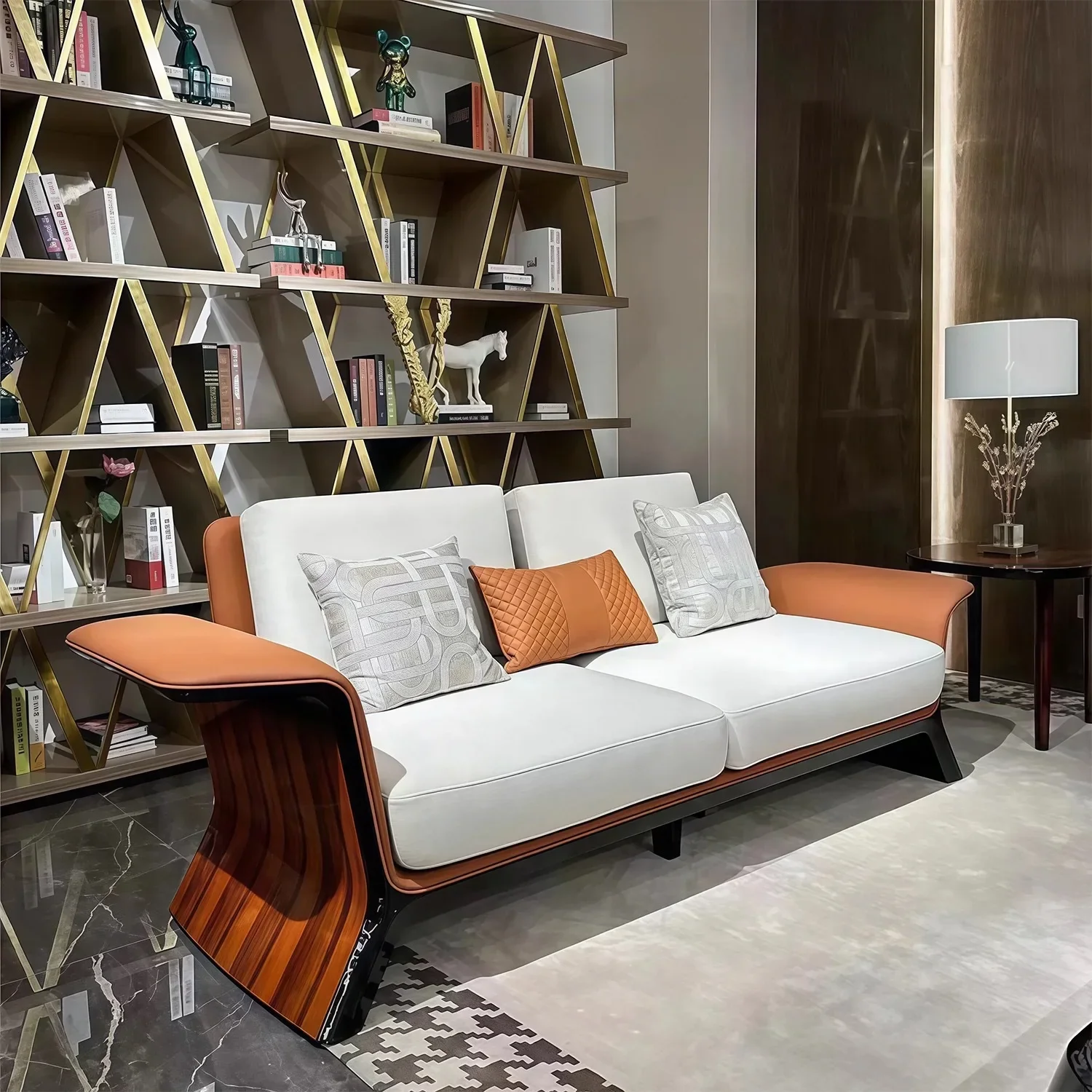Italian light luxury modern sofa living room high sense Gailuowei flying wing villa large leather sofa