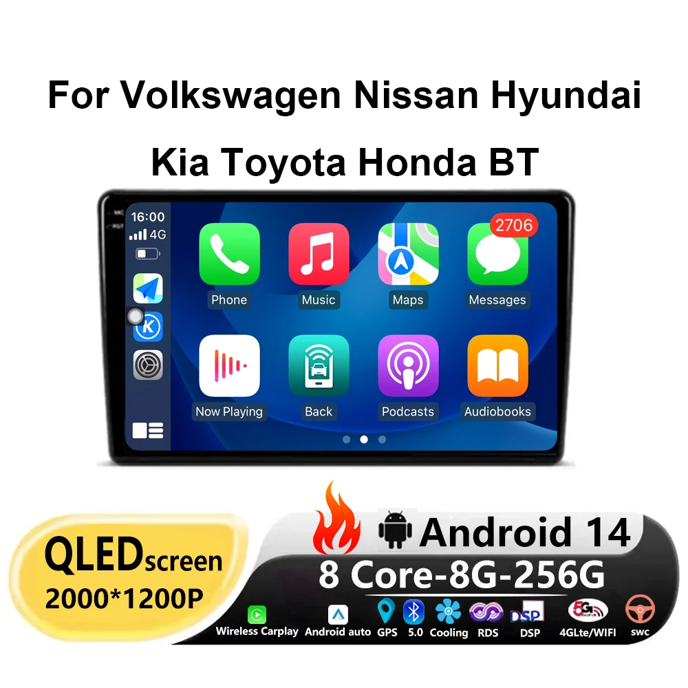 

Auto Carplay Android 14 DTS FYT 2000 1200 All In One Universal Stereo For Volkswagen Nissan Hyundai Kia Toyota Honda QLED Screen