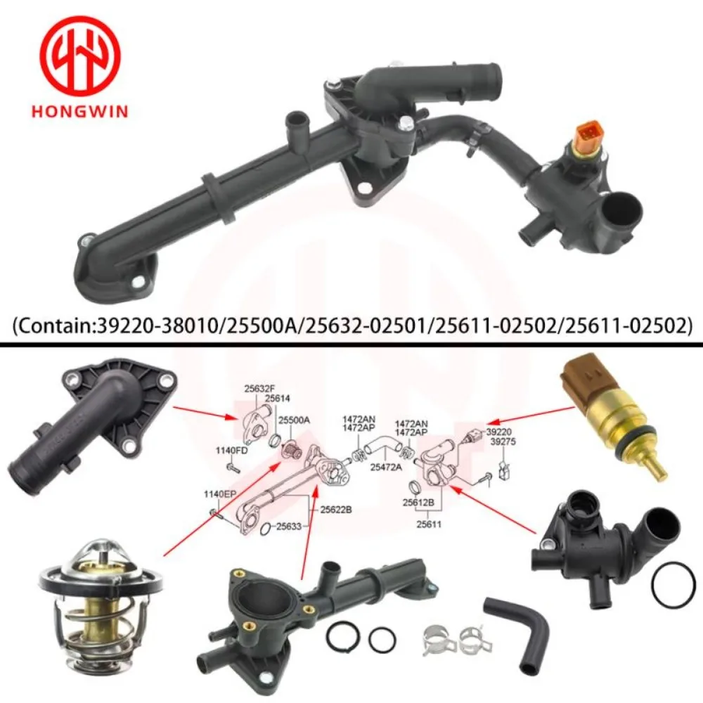 25611-02502 25650-02501 25622-02501 25632-02566 Coolant Thermostat Housing Water Outlet For Hyundai Atoz Amica Kia Picanto SA