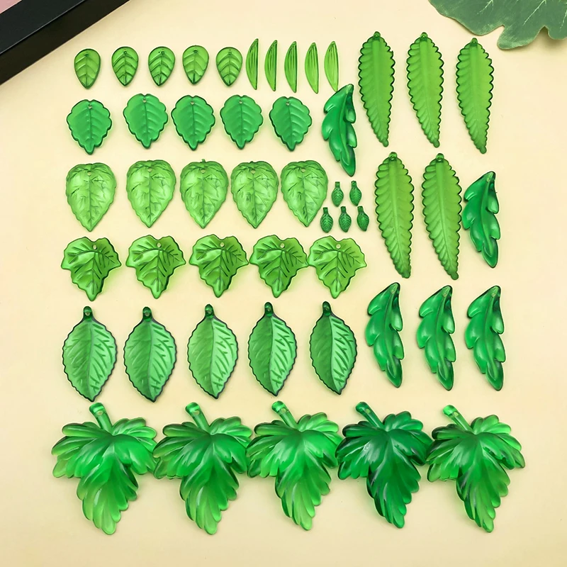

50 шт./лот DIY смешанные ювелирные аксессуары акриловая имитация темно-зеленых листьев с отверстиями кулон для браслета