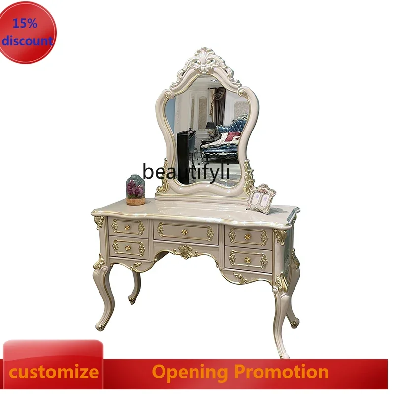 ss8350 French solid wood dressing table, European carved curved combination bedroom dressing table furniture