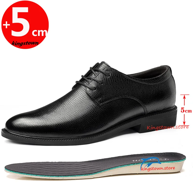 Business Men Leather  Elevator Shoes Man Height Increase Insole 5CM  Black British Lift