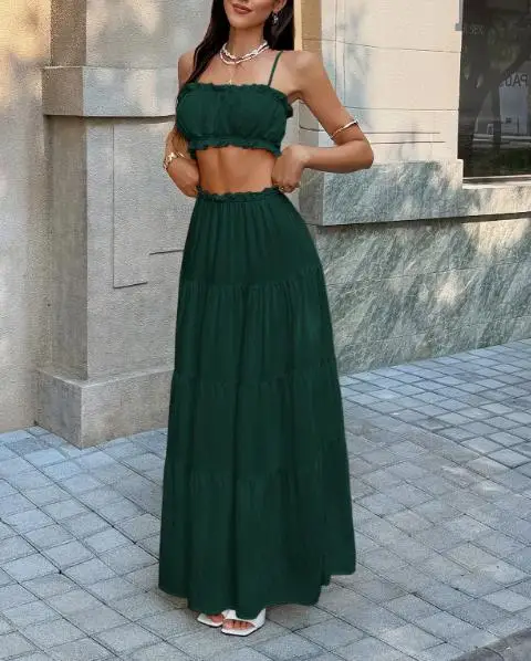 2026春夏 エレガントなバケーションストラップスカートセット（ストラップレススカート付き）、婦人服