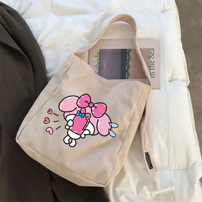 Sanrioes Melody Pom Pom Purin Kuromi Women\'s Shoulder Bag 2024 Large Capacity Cute Shopping Handbag Fashion Trend Shopping Bags