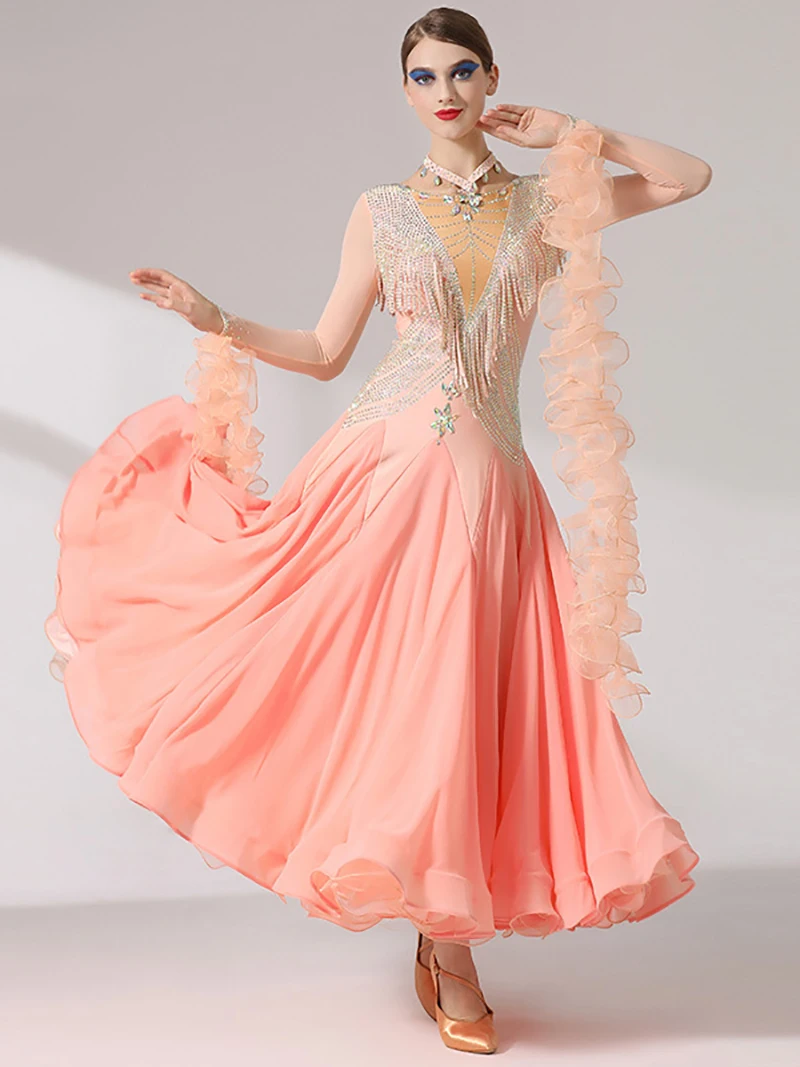 Adult Women Fairy National Standard Dance Dress Diamond Modern Social Dance Waltz Table Performance Competition Costume