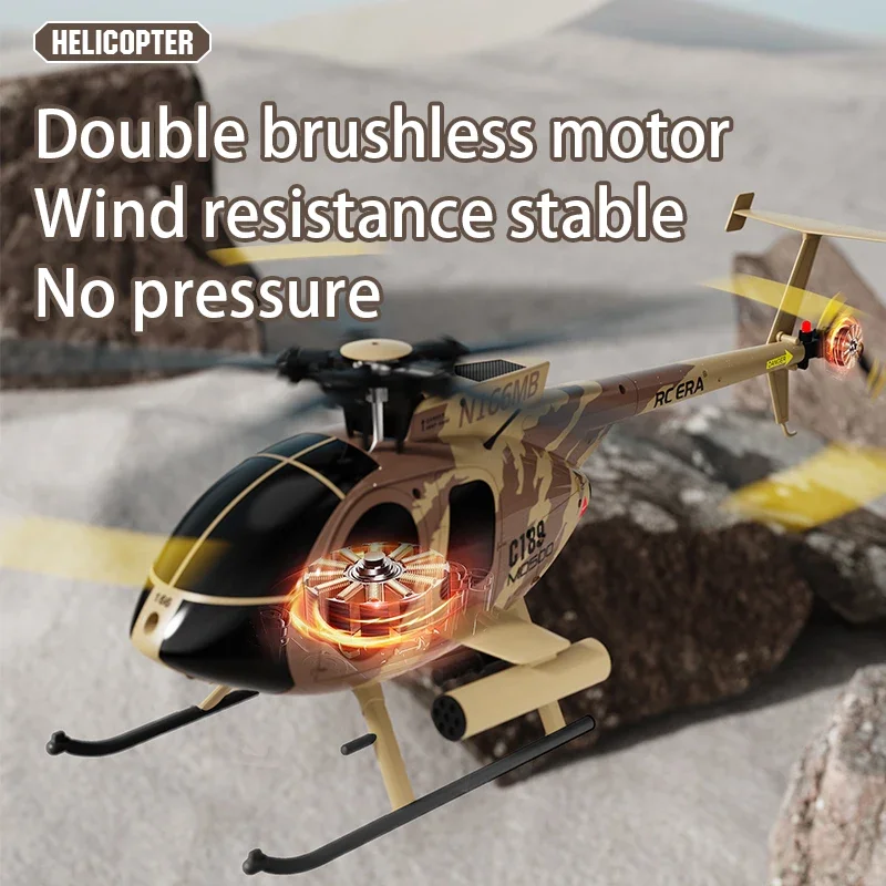 1:28 C189 RC Helicopter MD500 Brushless Motor Dual-motor Remote Control Model 6-Axis Gyro Aircraft Toy One-click Takeoff/landing