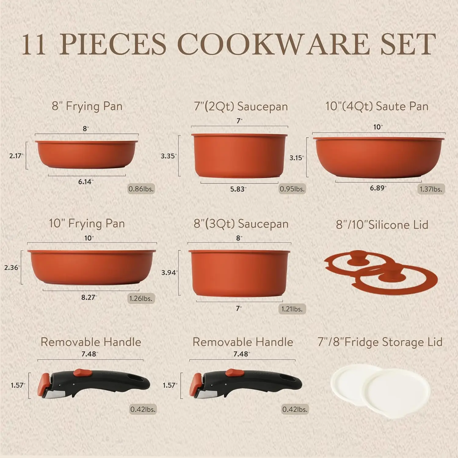 

11pcs Pots and Pans Set, Nonstick Cookware Set Detachable Handle, Induction Kitchen Sets Non Stick with Removable