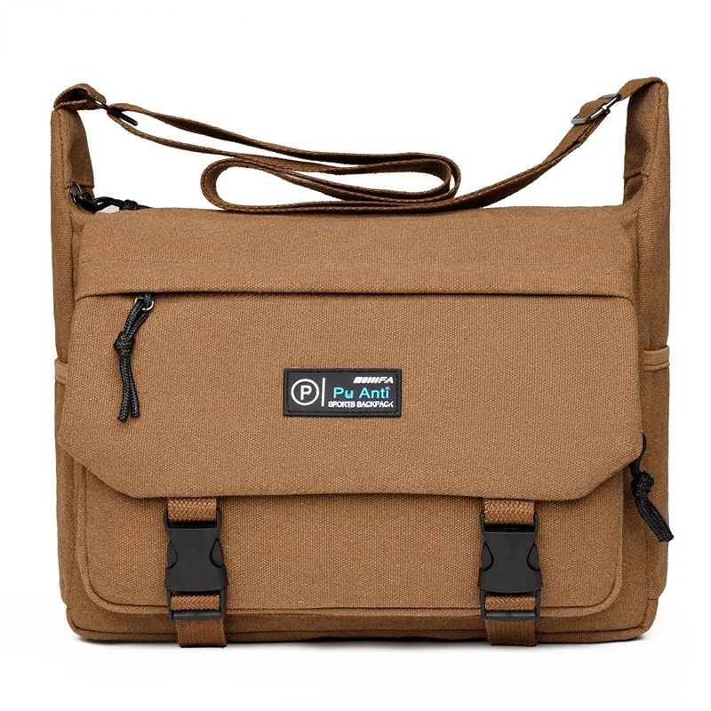 

New canvas men shoulder bag large capacity flip business travel storage multi-layer leisure messenger hand