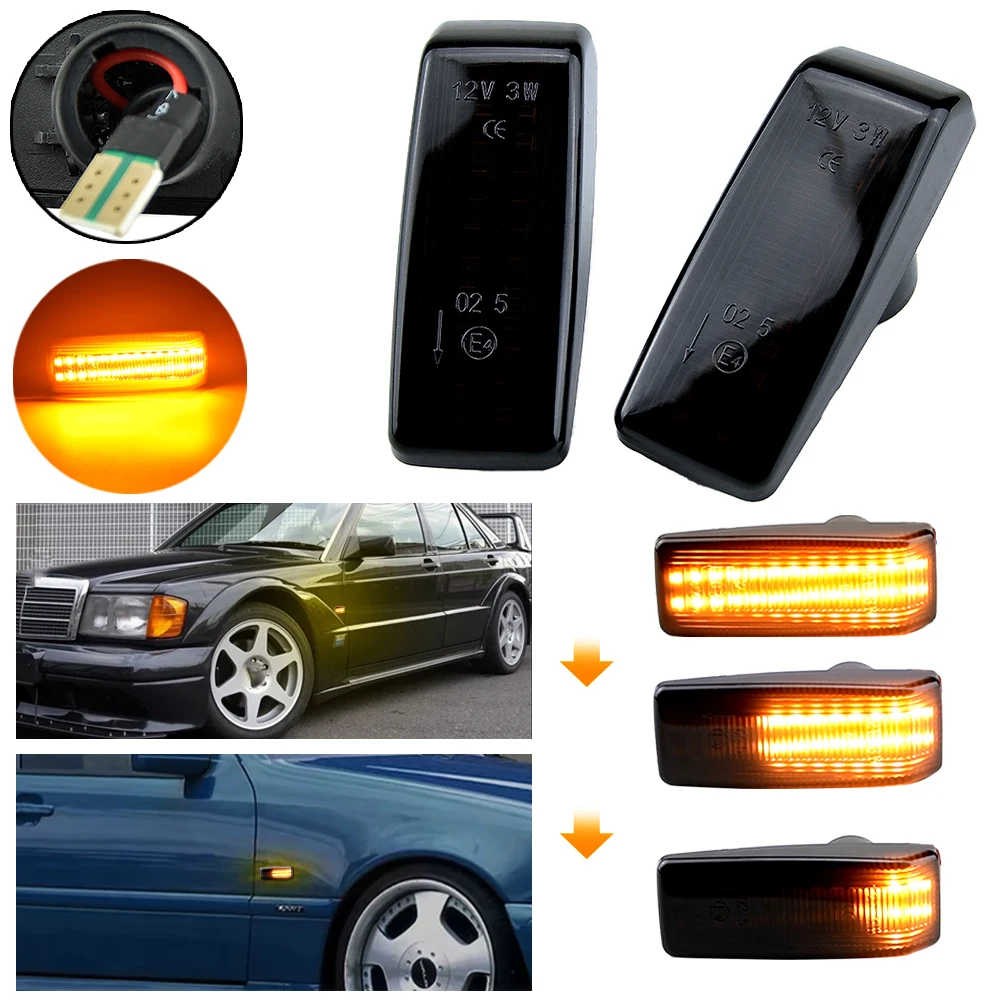 Dynamic LED Side Marker Lights Car Turn Signal Repeater Lamp For Mercedes-Benz W201 190 W202 W124 W140 R129 SL-CLASS