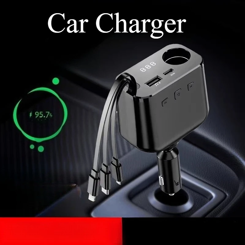 

Car Charger Super Fast Charging Car Bluetooth Player Cigarette Lighter One Drag 6 Usb Interface Charger With Cable Accessories