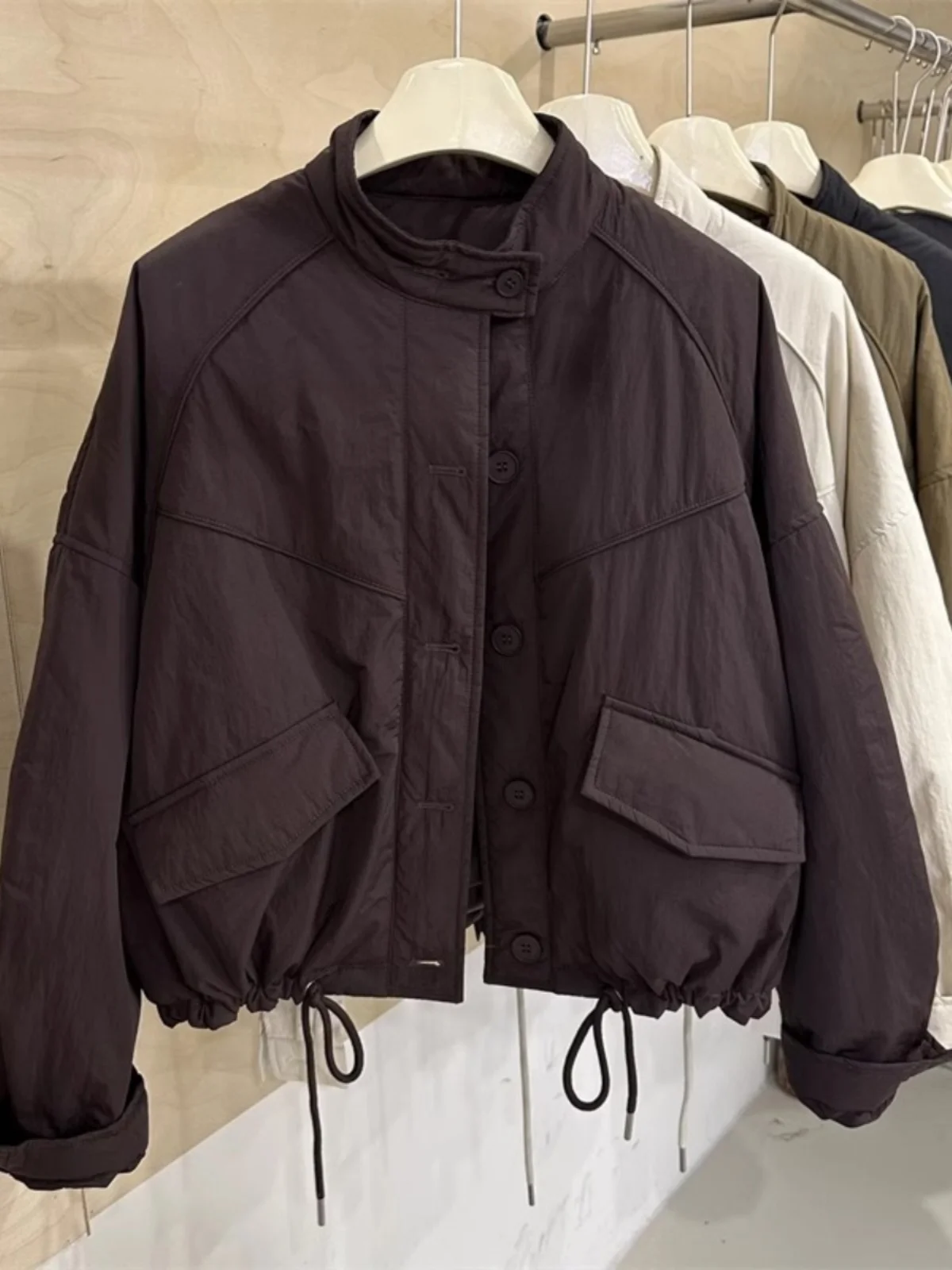 

Thiened Stand Collar Jaet Casual ort Cotton Padded Simple Loose Faionable Top for Pear Rectangle Body apes