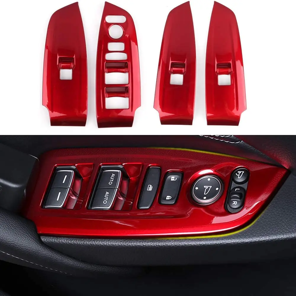 4Pcs/Set Window Switch Decoration Decal Frame Cover Panel Trim Door Handle Armrest Trim for Honda Accord 2018-2020(RED)