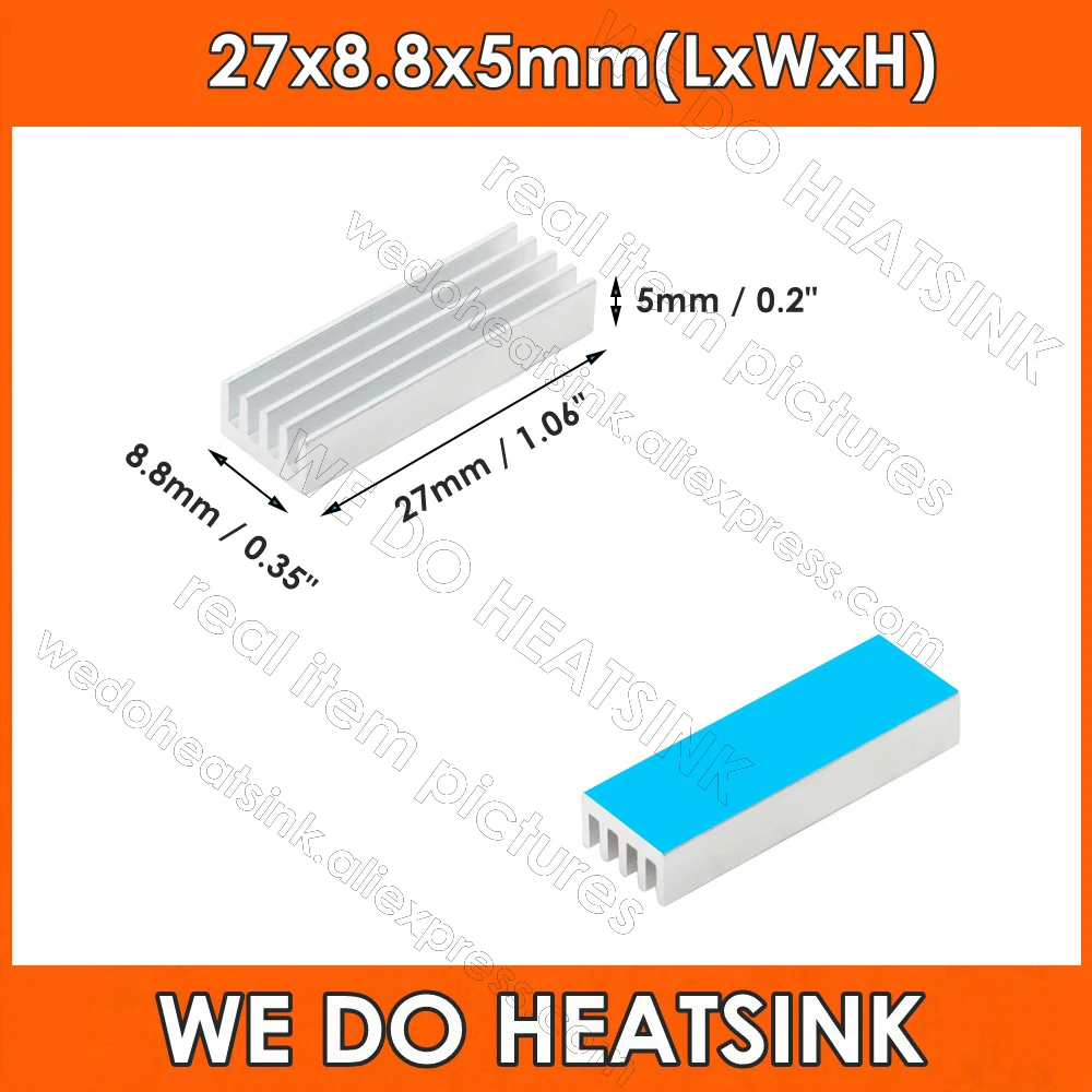 27x8.8x5mm Silver Heat Sink Radiator Thermal Self Adhesive Aluminum Heatsink Electronics Cooler for DIP